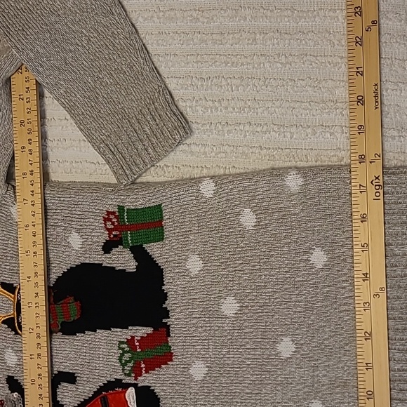 Karen Scott Gray Not Ugly Christmas Sweater Santa Plaid Sequin Cat Womens Small - Picture 9 of 13